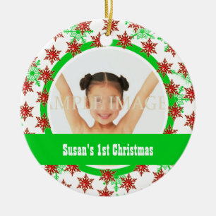 First christmas photo personalize ceramic ornament