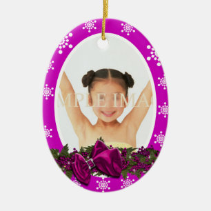 First Christmas photo PERSONALIZE pink Ceramic Ornament