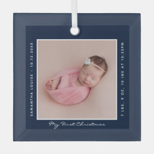First Christmas Photo Script Baby Glass Ornament