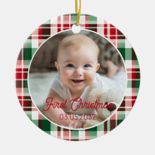 First Christmas Photo Script Classic Pattern Ceramic Ornament