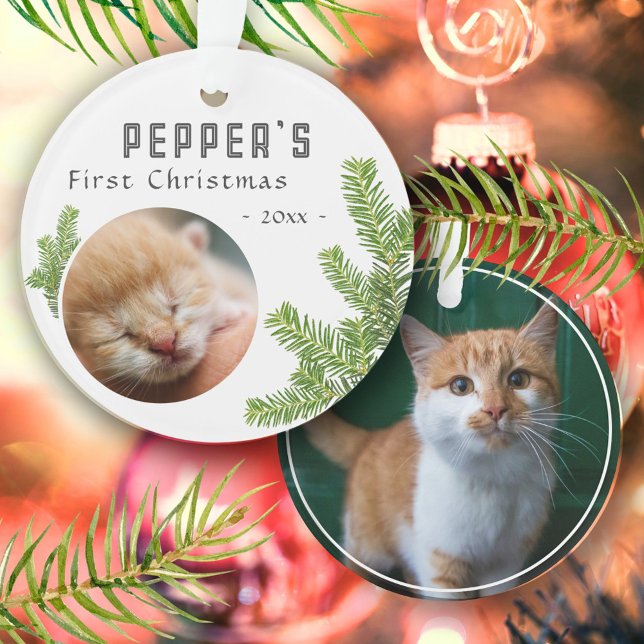 First Christmas Pine Kitten Cat 2 Photo Keepsake Ornament (Creator Uploaded)