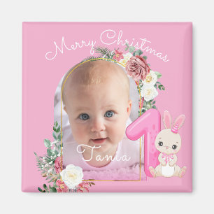 First Christmas Pink Baby Girl Photo floral Magnet
