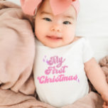 First Christmas Pink Girls Baby Bodysuit<br><div class="desc">An adorable outfit for baby girl’s first Christmas! With a fun pink design,  this bodysuit is sure to bring joy to this special day.</div>