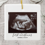 First Christmas Pregnancy Ultrasound Photo Custom Ceramic Ornament<br><div class="desc">It's always a good time to share this exciting news with your nearest and dearest. Perfect Christmas gift idea for the grandma the rest of the family with an ultrasound photo ornament. Easily add the baby scan photo and a name by clicking the "Personalize" button Customize this unique announcement display,...</div>