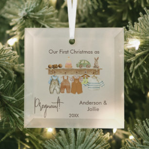 First Christmas Pregnant Baby Boho Nursery theme Glass Ornament