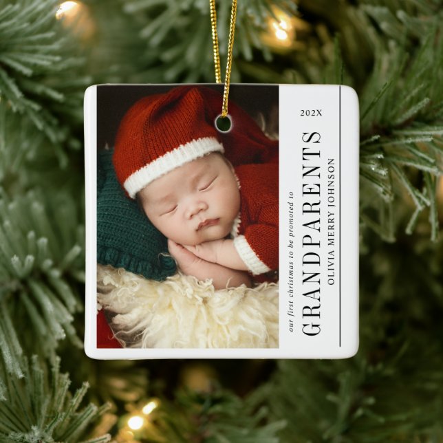 First Christmas Promoted Grandparents 2 Photos  Ceramic Ornament (Tree)