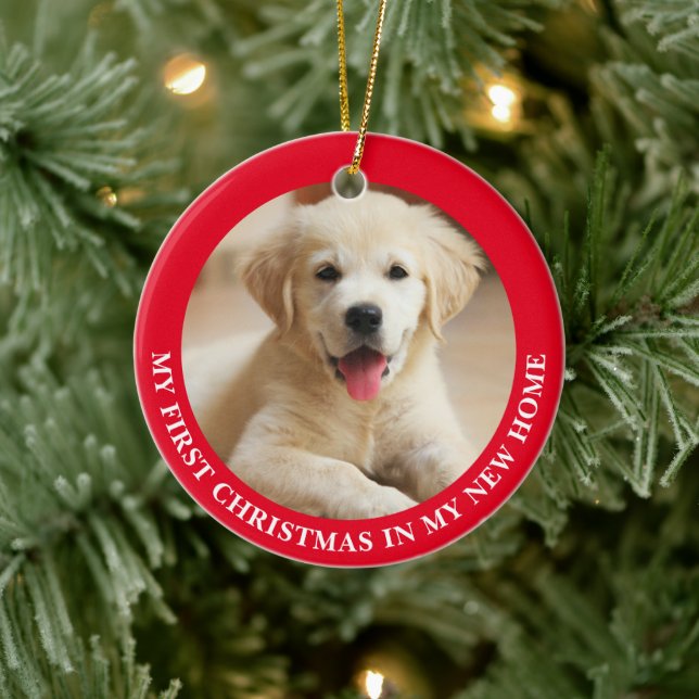 First Christmas Puppy Dog Personalized Photo Ceramic Ornament (Tree)