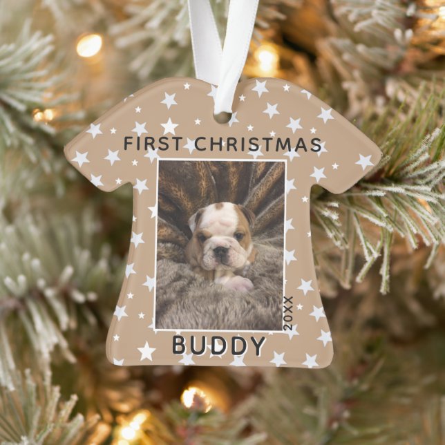 First Christmas Puppy Dog Photo Star Pattern Ornament (Tree)