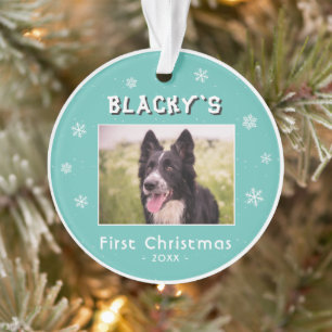 First Christmas Puppy Green Snowflakes Photo Ornament