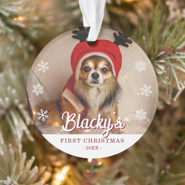 First Christmas Puppy Photo Snowflakes  Ornament (Tree)