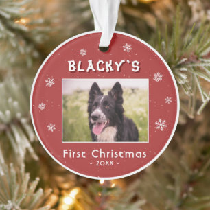 First Christmas Puppy Red Snowflakes Photo Ornament
