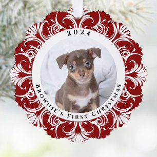 First Christmas Red Dog Photo  Ornament Card