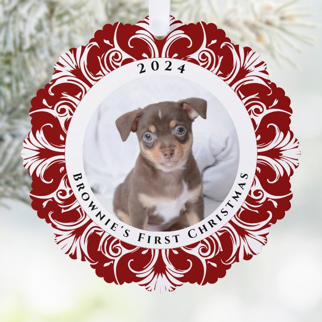 First Christmas Red Dog Photo  Ornament Card (Creator Uploaded)