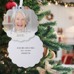 First Christmas Retired Name Year Photo Overlay Ornament Card<br><div class="desc">First Christmas Retired Photo Overlay Name Year Script Ornament. Your first married Christmas is very special, and this handy all-in-one ornament and card, has your photo and First Christmas in an informal set script on the front along with your name and year, and your greetings on the back, ready for...</div>