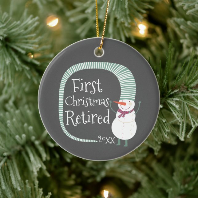 First Christmas Retired Personalized Cute Snowman Ceramic Ornament (Tree)