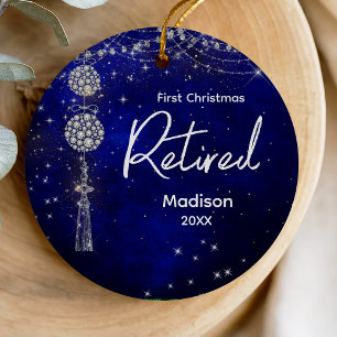First Christmas retired royal blue faux rhinestone Ceramic Ornament