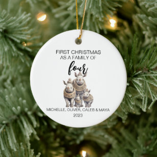 First Christmas Rhino Family of Four Ceramic Ornament