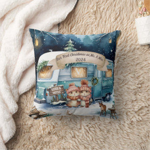 First Christmas RV Couple Newlywed Ornament Throw Pillow