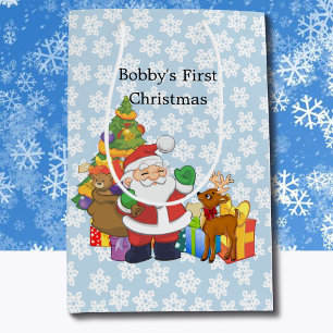 First Christmas Santa Boy's Name Custom Medium Gift Bag