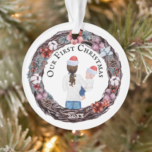 First Christmas single mother Santa hat PHOTO Orna Ornament (Tree)