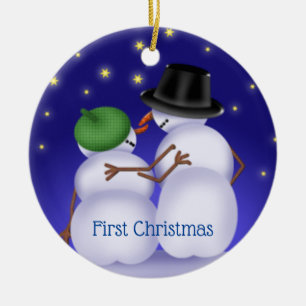 First Christmas Snowcouple Personalized  Ceramic Ornament