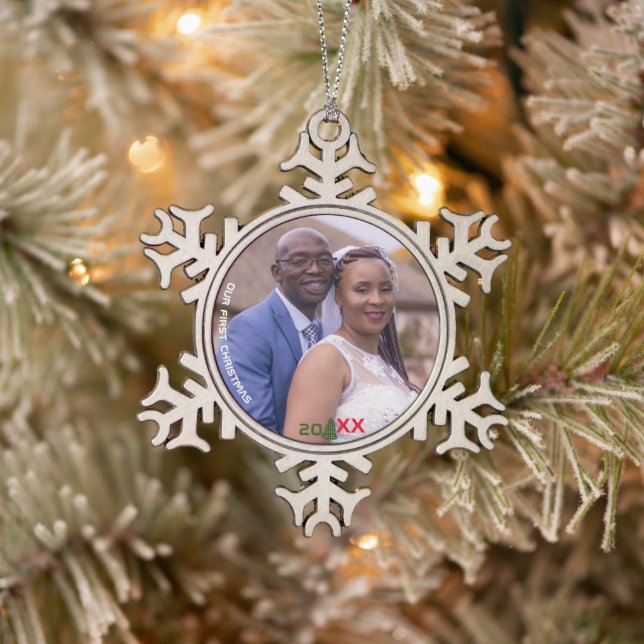 "First Christmas Snowflake Pewter Photo Ornament (Tree)