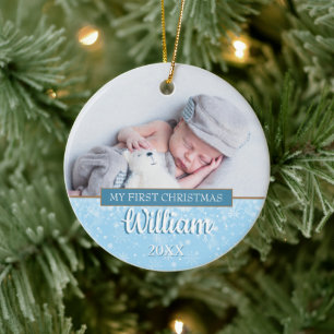  First Christmas Snowflakes Baby Photos boy Ceramic Ornament