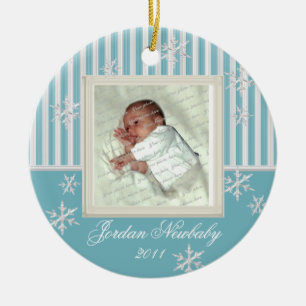 First Christmas Snowflakes Light Blue Ceramic Ornament