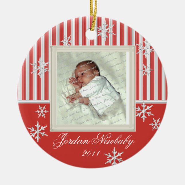 First Christmas Snowflakes Red Ceramic Ornament (Front)