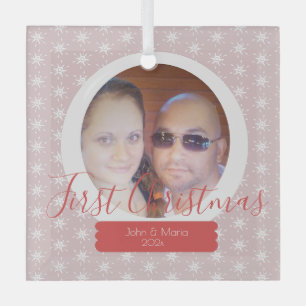 First Christmas Snowglobe Photo Snowflake Glass Ornament