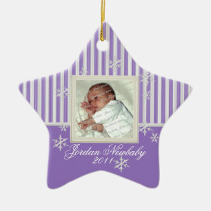 First Christmas Star and Snowflakes Purple Ceramic Ornament