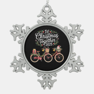 First Christmas Together 2025 Romantic Couple Snowflake Pewter Christmas Ornament