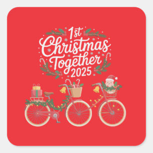 First Christmas Together 2025 Romantic Couple Square Sticker