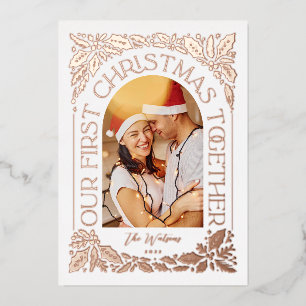First Christmas Together Arch 3 Photo Collage Foil Holiday Card
