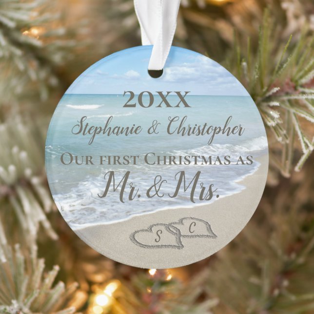 First Christmas Together Beach Wedding Mr Mrs Ornament (Tree)