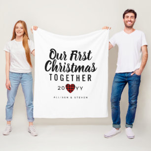 First Christmas Together Buffalo Plaid Heart Names Fleece Blanket