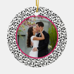 First Christmas Together Chic Floral Photo Ceramic Ornament