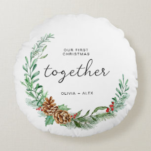 First Christmas Together Christmas Couple Gift Round Pillow