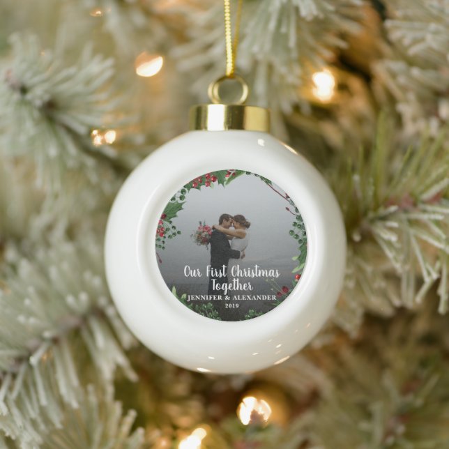 First Christmas Together couple newlyweds photo Ceramic Ball Christmas Ornament (Tree)