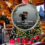 First Christmas Together couple newlyweds photo Metal Ornament<br><div class="desc">Create your own First Christmas Together photo ornament.
Very nice Christmas keepsake,  for newlyweds,  couples etc.
Add your own photos,  add your text and names.</div>