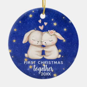 First Christmas Together Custom Bunny Couple Ceramic Ornament