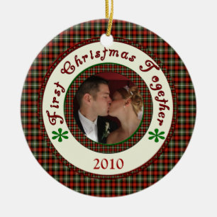 First Christmas Together Custom Holiday Photo Date Ceramic Ornament