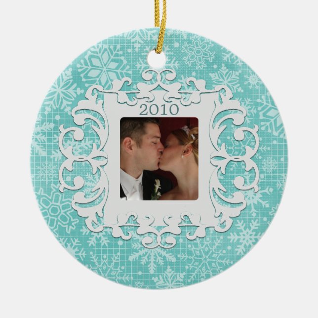 First Christmas Together Custom Photo and Date Ceramic Ornament (Front)