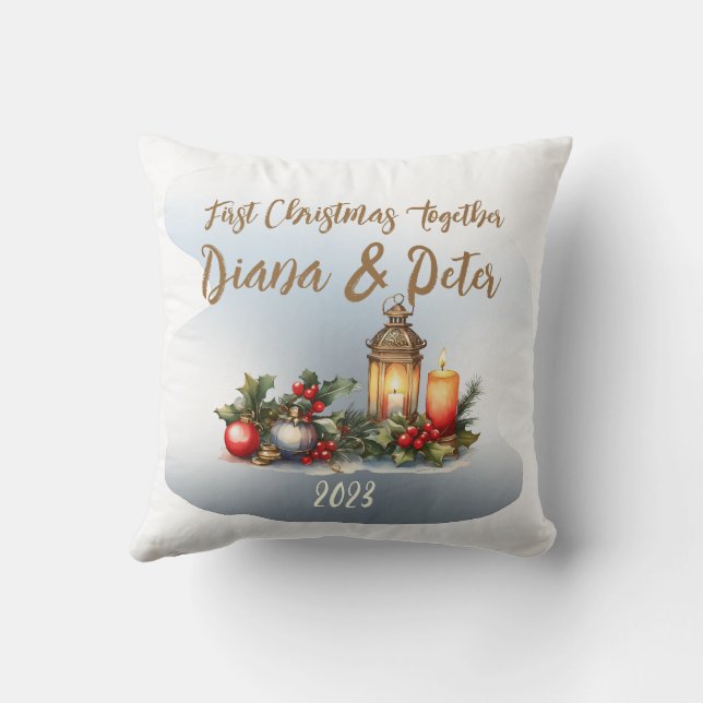 First Christmas together - customizable ornament Throw Pillow (Back)