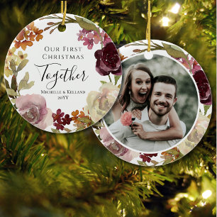 First Christmas Together Floral Ceramic Ornament