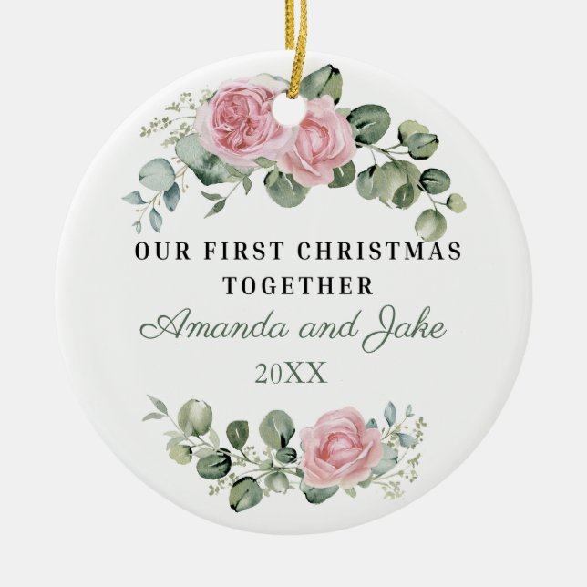 First Christmas Together Floral Ceramic Ornament (Front)
