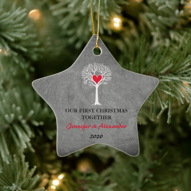 First Christmas together love tree chalkboard Ceramic Ornament (Tree)
