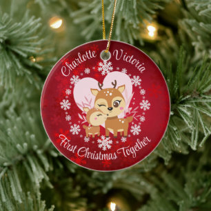 First Christmas Together Mom and Daughter Reindeer Ceramic Ornament