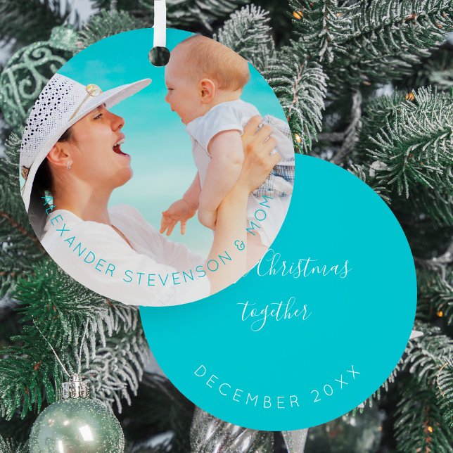 First Christmas together mom new baby custom photo Metal Ornament (Creator Uploaded)