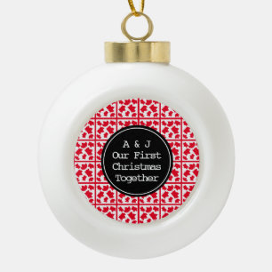 First Christmas Together Monogram Initials Red Ceramic Ball Christmas Ornament